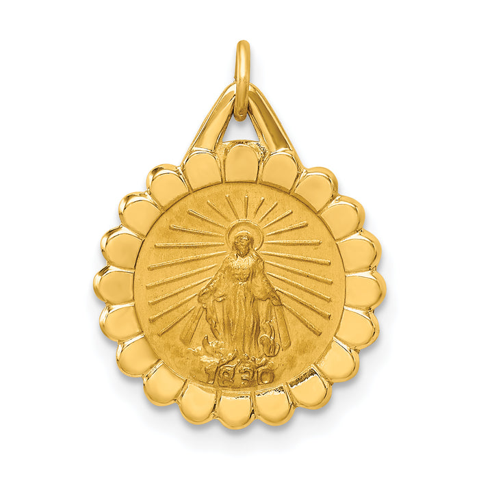 14k Solid Polished/Satin Small Round Scalloped Miraculous Medal-XR1771