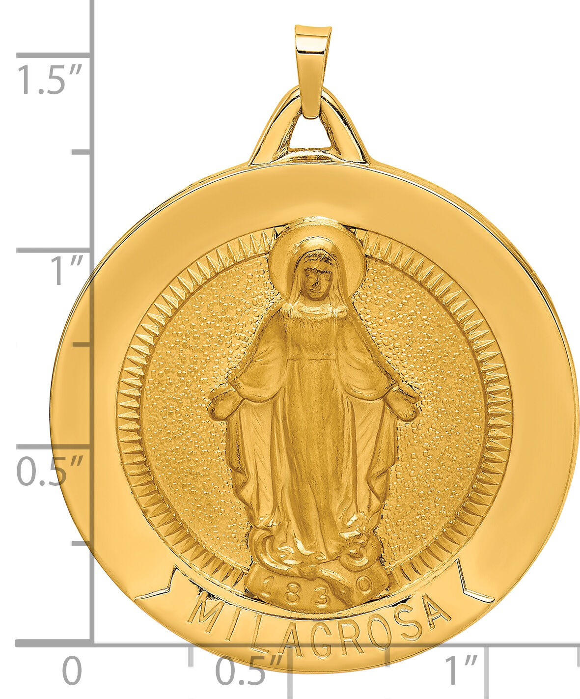 14k Solid Polished/Satin Large Raised Round Milagrosa Medal-XR1772