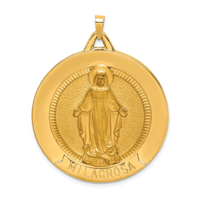 14k Solid Polished/Satin Large Raised Round Milagrosa Medal-XR1772