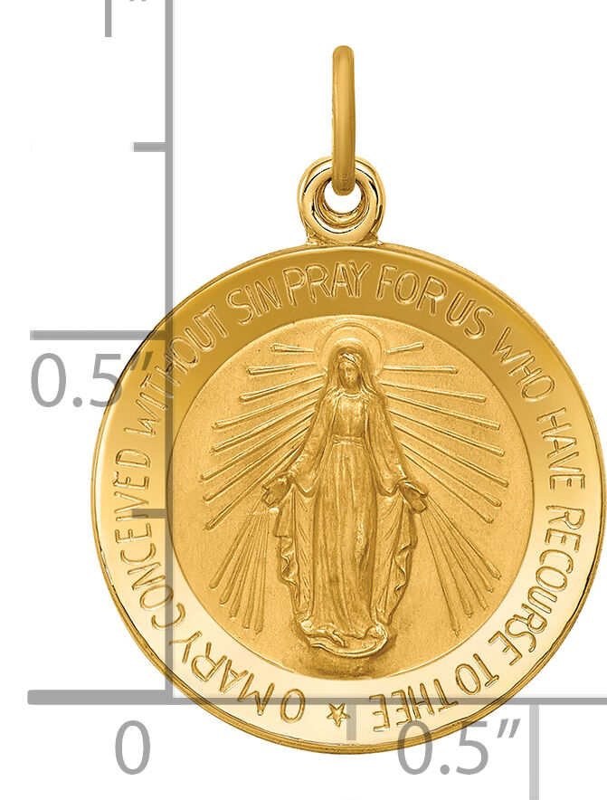 14k Solid Polished/Satin Small Round Miraculous Medal-XR1773
