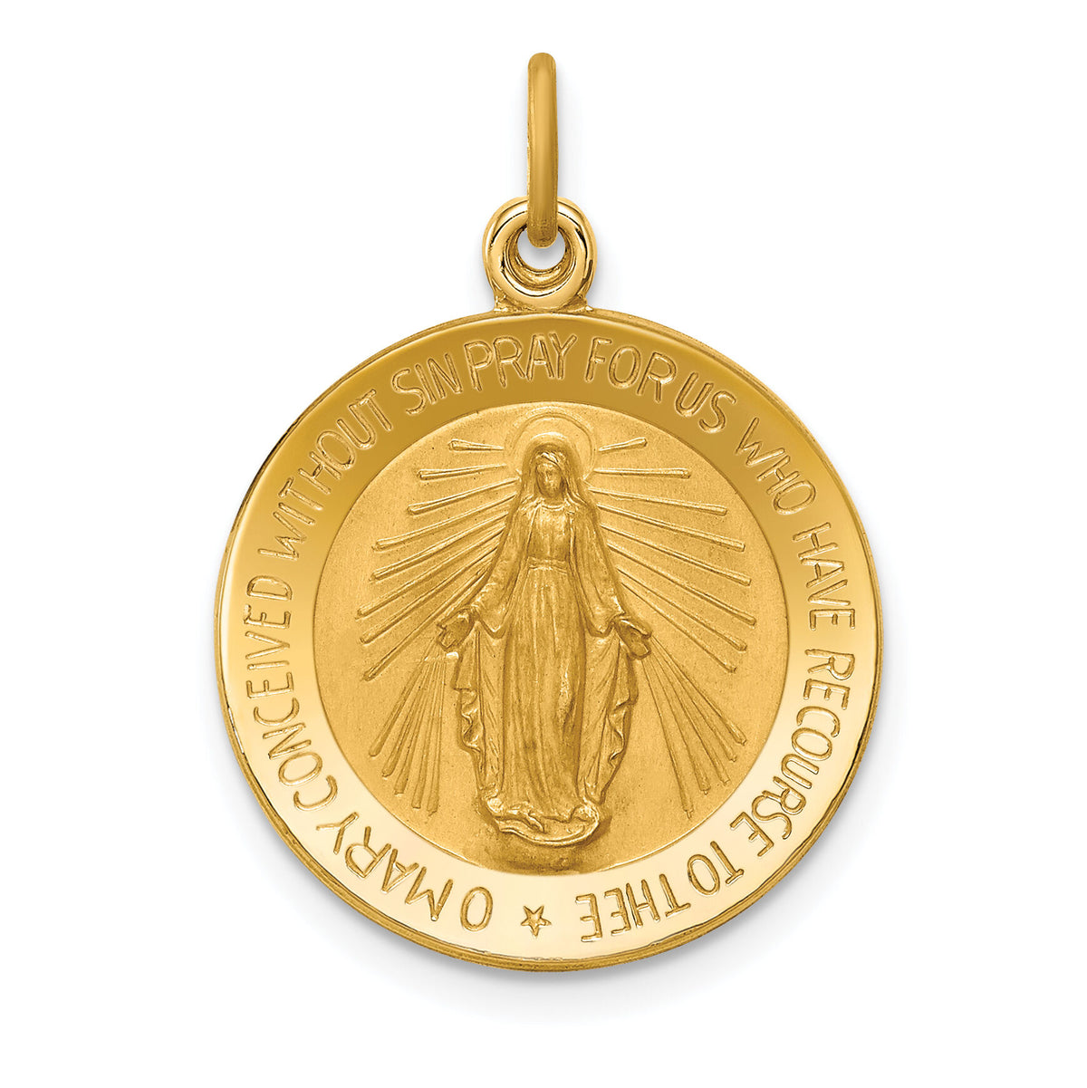 14k Solid Polished/Satin Small Round Miraculous Medal-XR1773