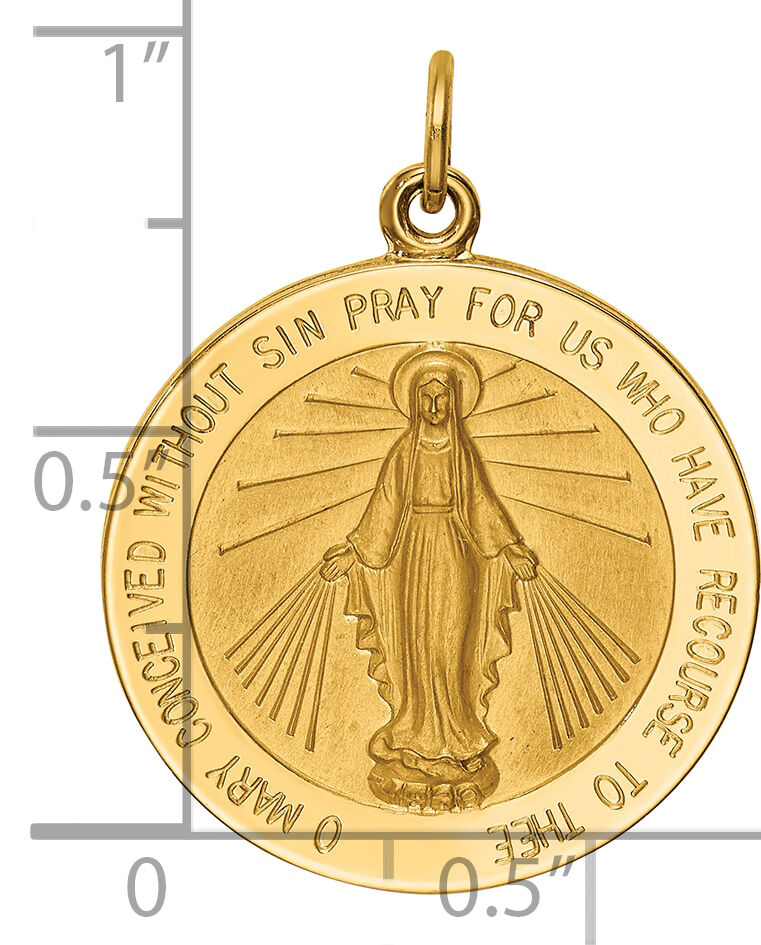 14k Solid Polished/Satin Large Round Miraculous Medal-XR1774
