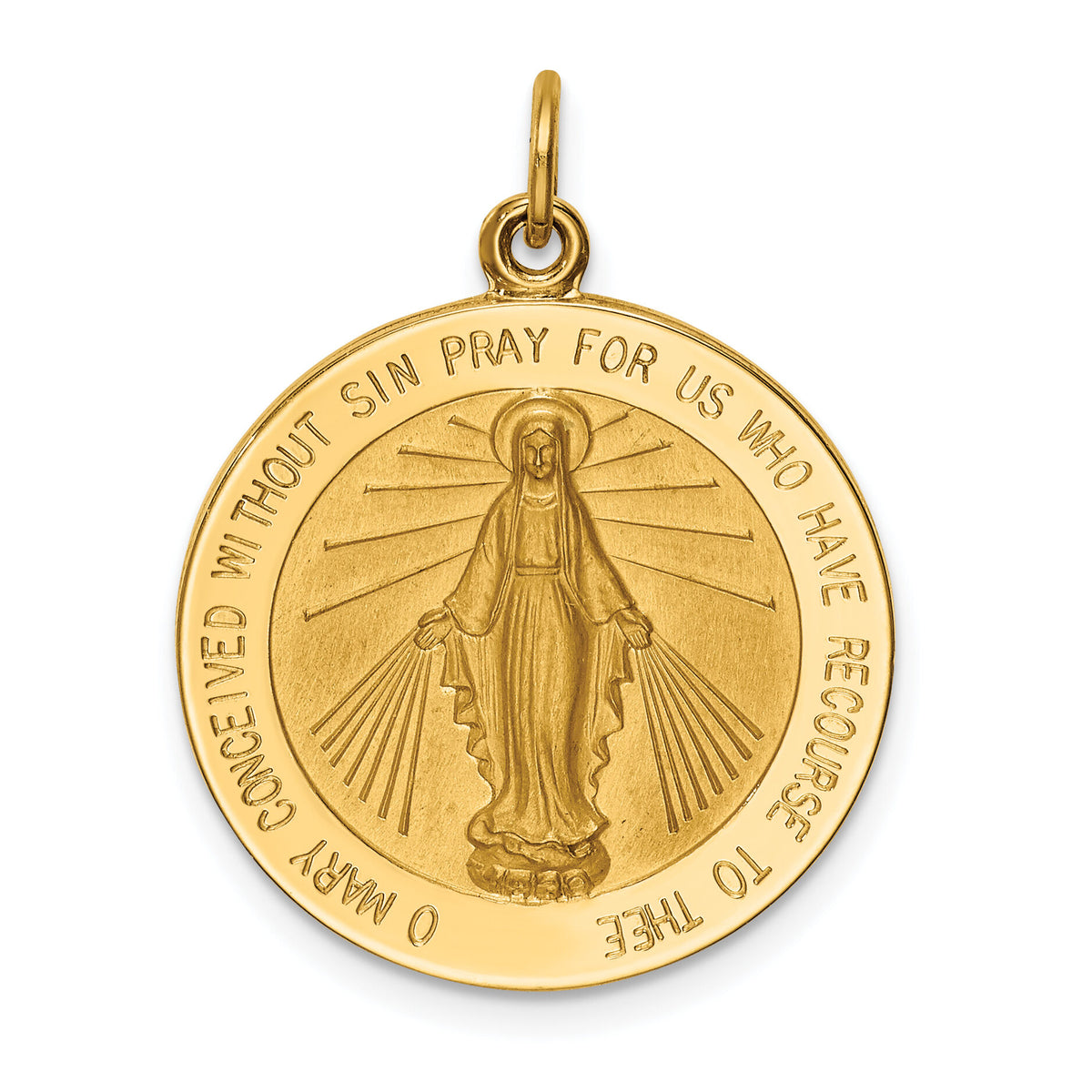 14k Solid Polished/Satin Large Round Miraculous Medal-XR1774
