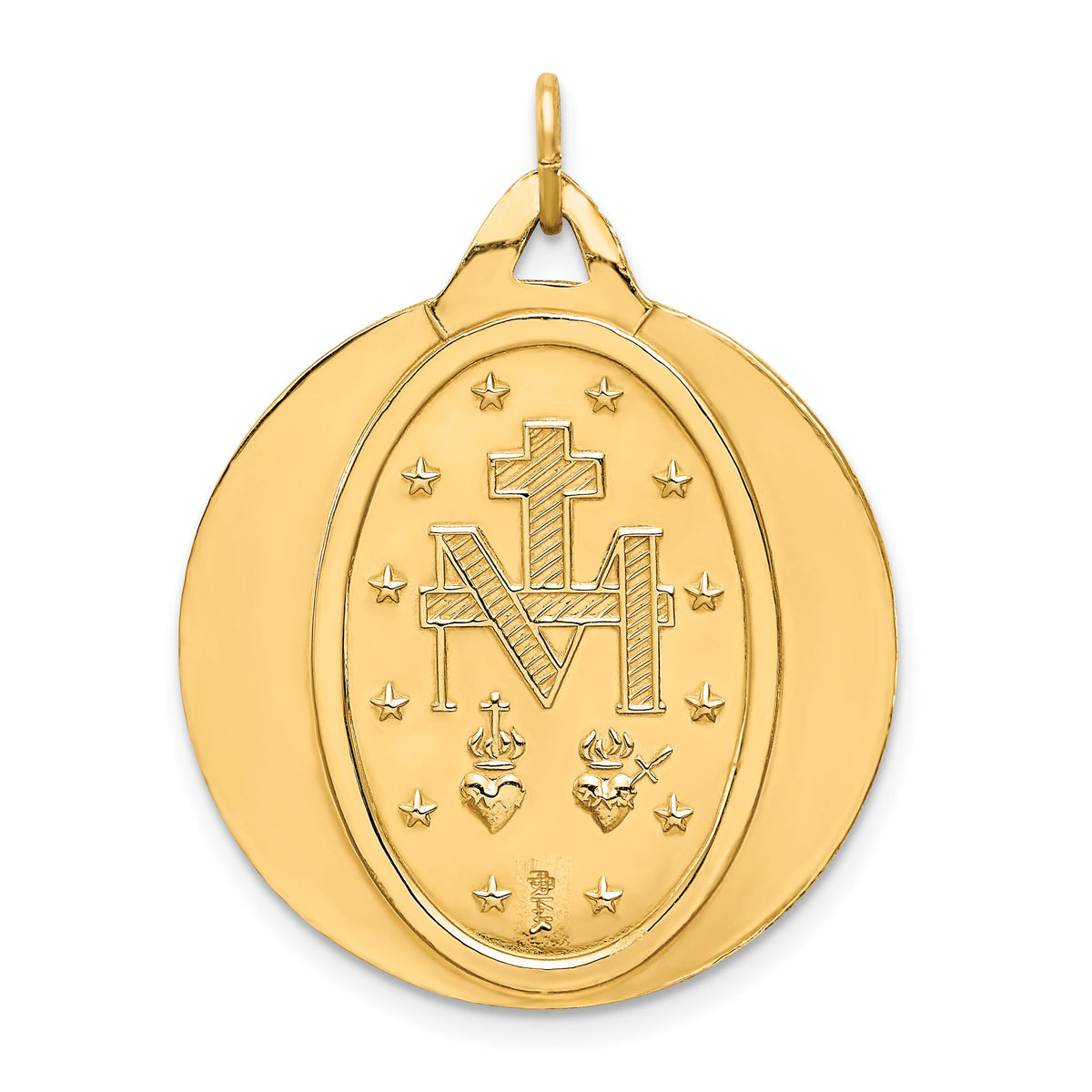 14k Solid Polished/Satin Extra Large Round Miraculous Medal-XR1775