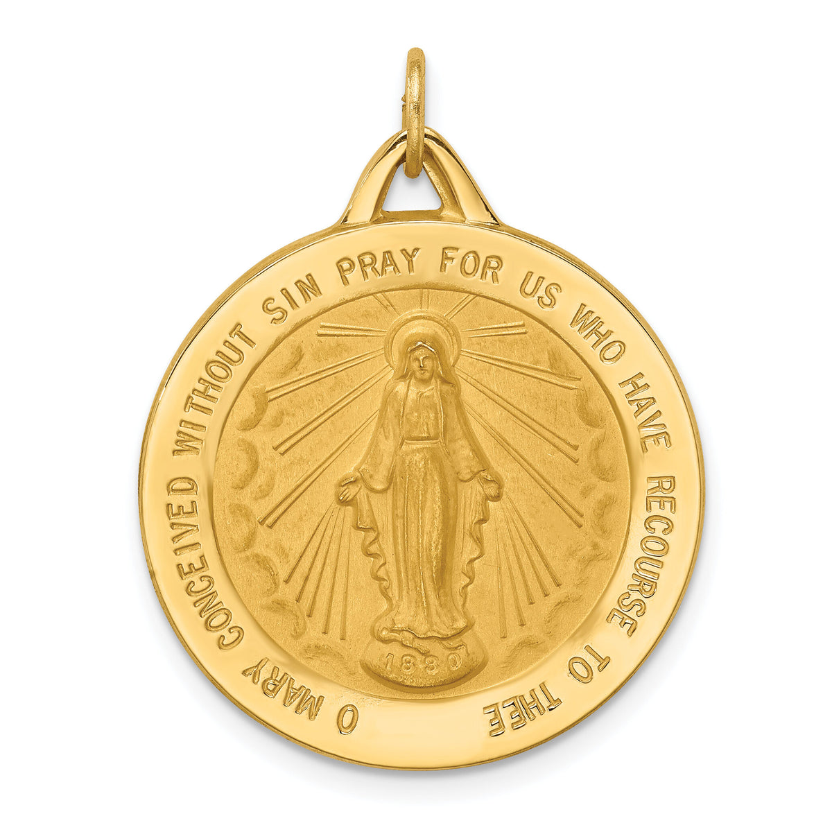 14k Solid Polished/Satin Extra Large Round Miraculous Medal-XR1775