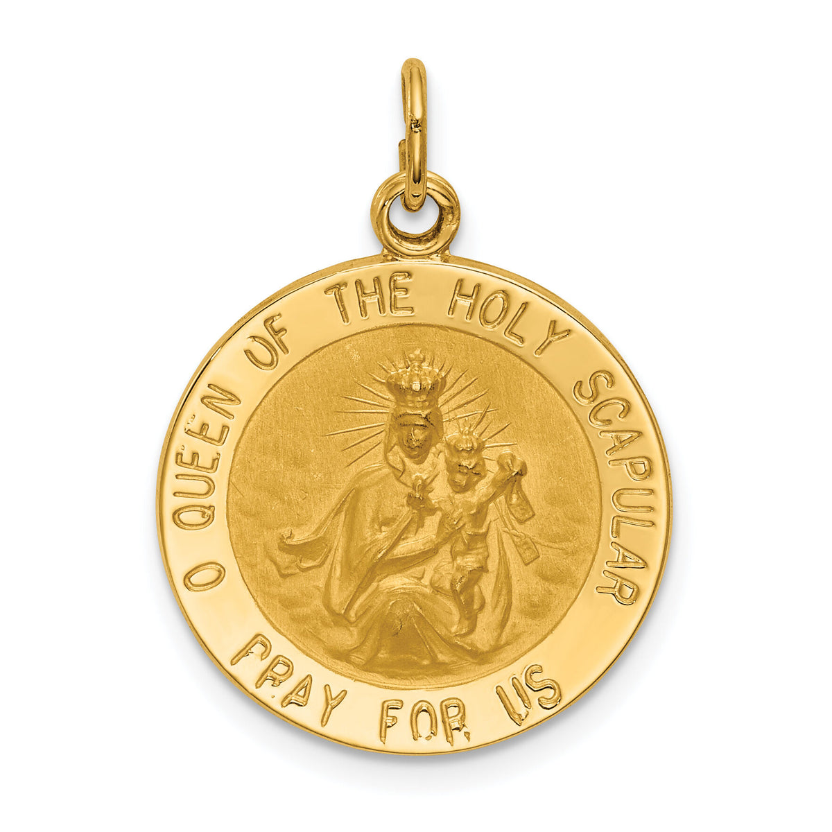 14K Solid Small Queen Of Holy Scapular Reversible Medal-XR1777