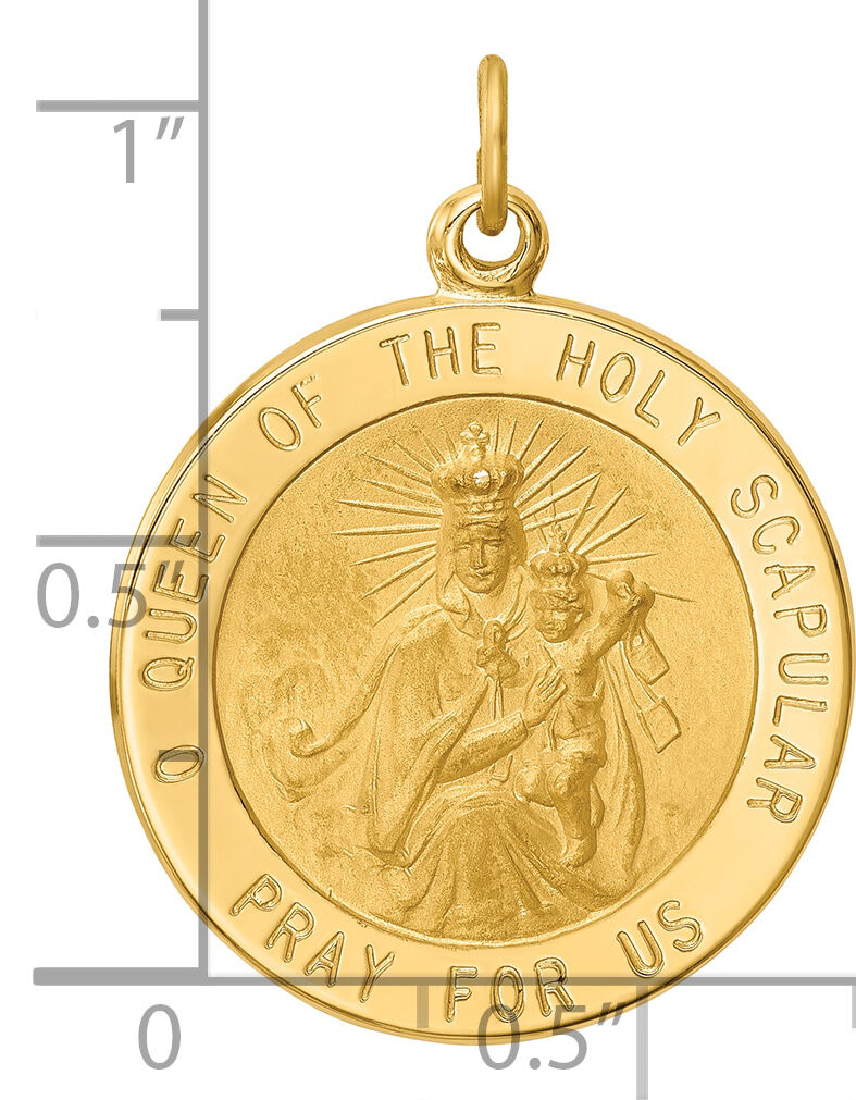 14K Solid Large Queen Of Holy Scapular Reversible Medal-XR1778