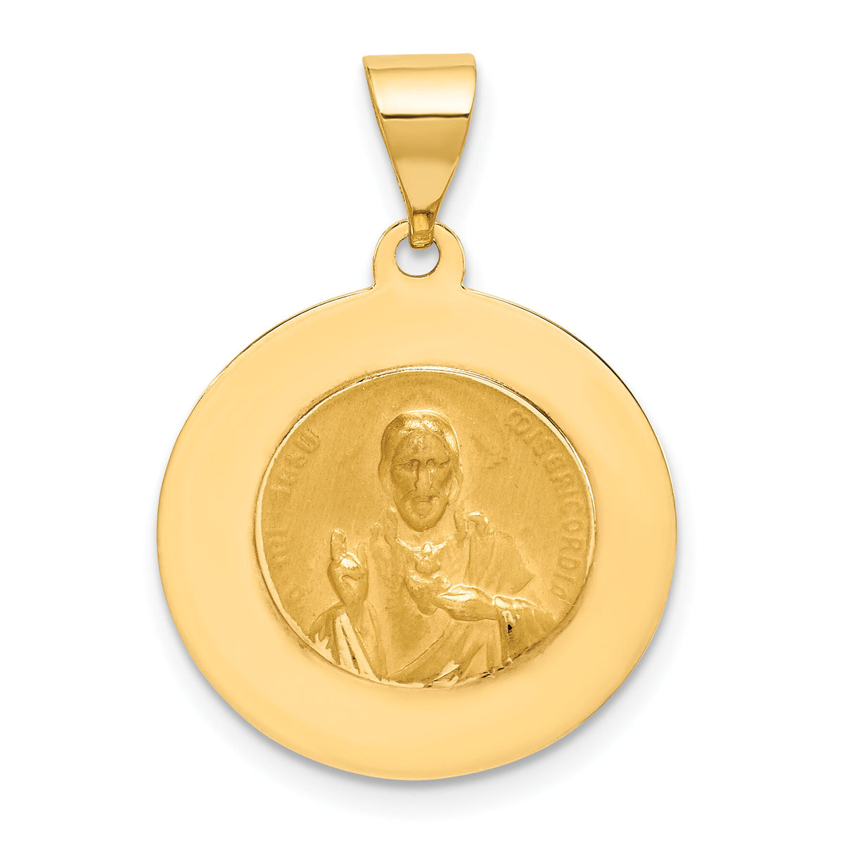 14K Hollow Round Spanish Escapulario Reversible Medal-XR1779