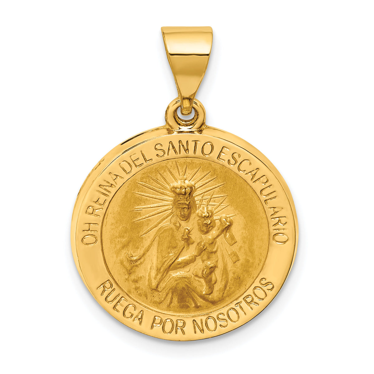 14K Hollow Round Spanish Escapulario Reversible Medal-XR1779