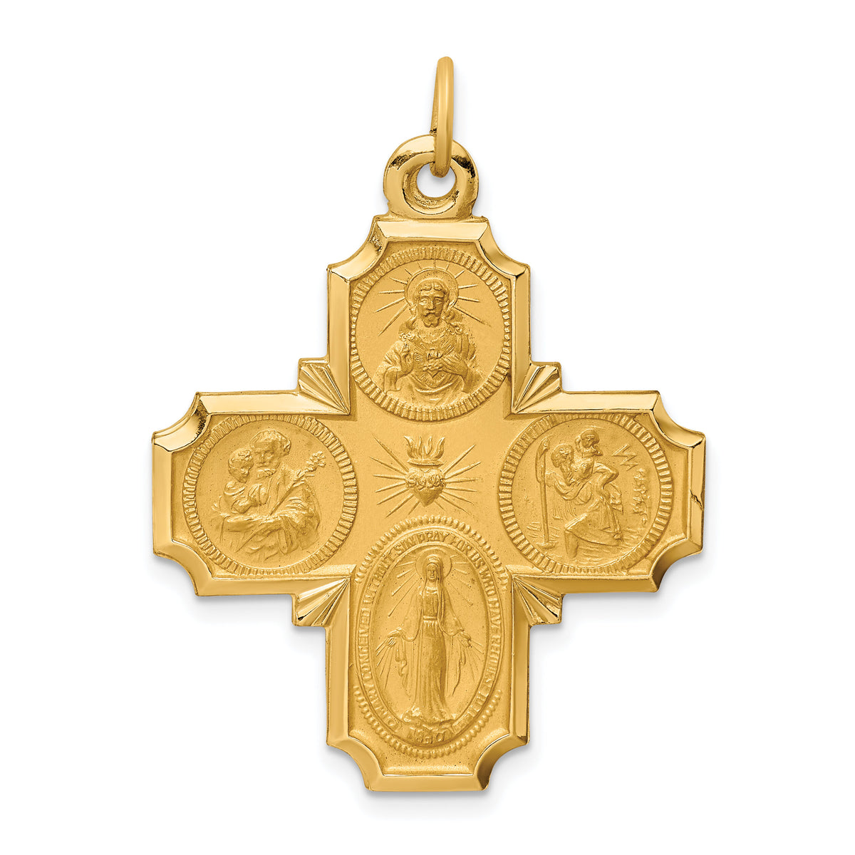 14k Solid Polished/Satin Large 4-Way Medal-XR1780