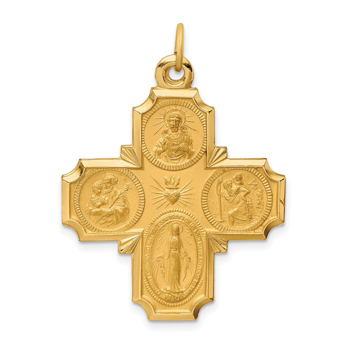 14k Solid Polished/Satin Large 4-Way Medal-XR1780