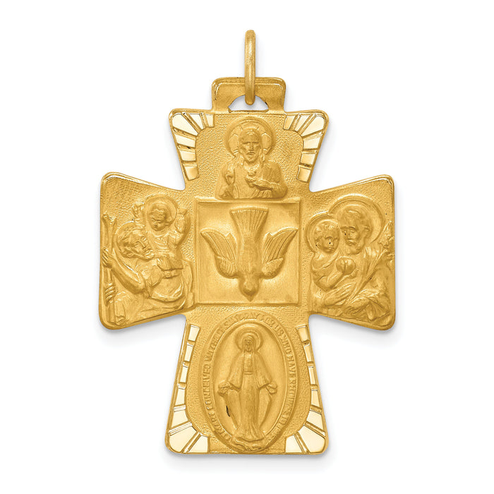 14k Solid Polished/Satin Large 4-Way Medal Cross-XR1781