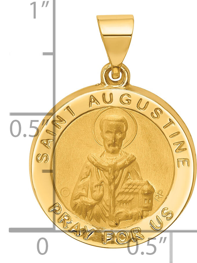 14k Hollow Polished/Satin Round St. Augustine Medal-XR1786