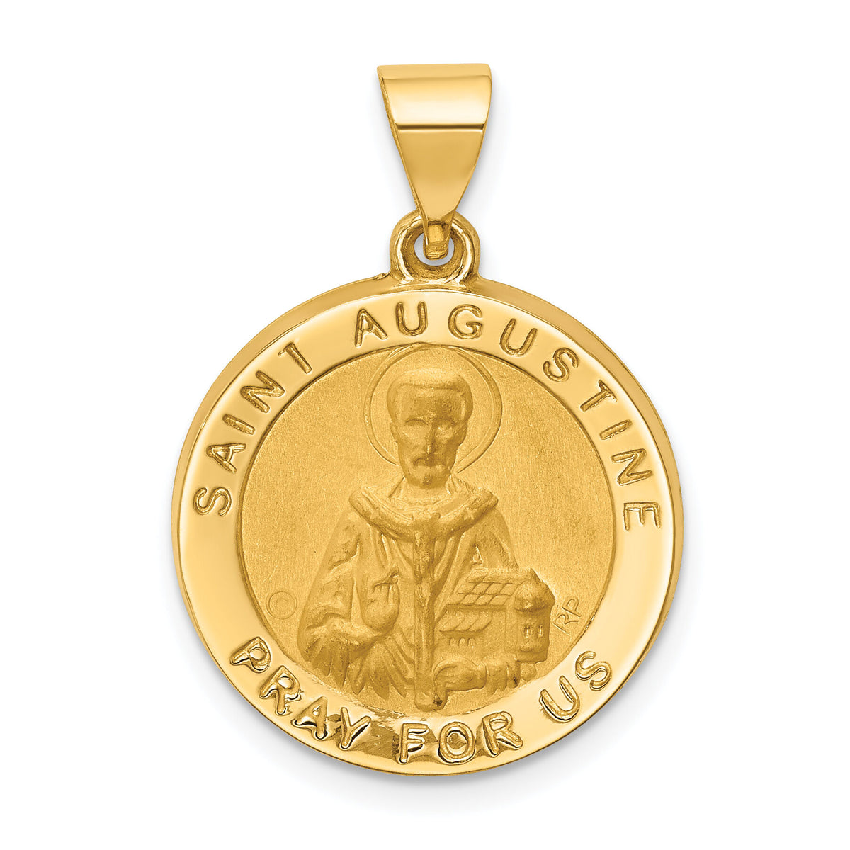 14k Hollow Polished/Satin Round St. Augustine Medal-XR1786