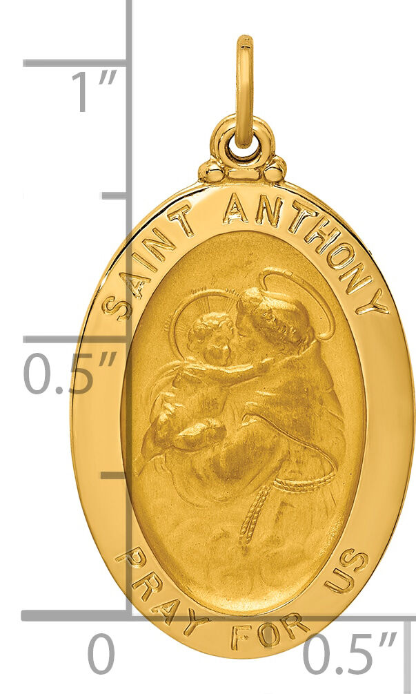 14k Solid Polished/Satin Oval St. Anthony Medal-XR1788