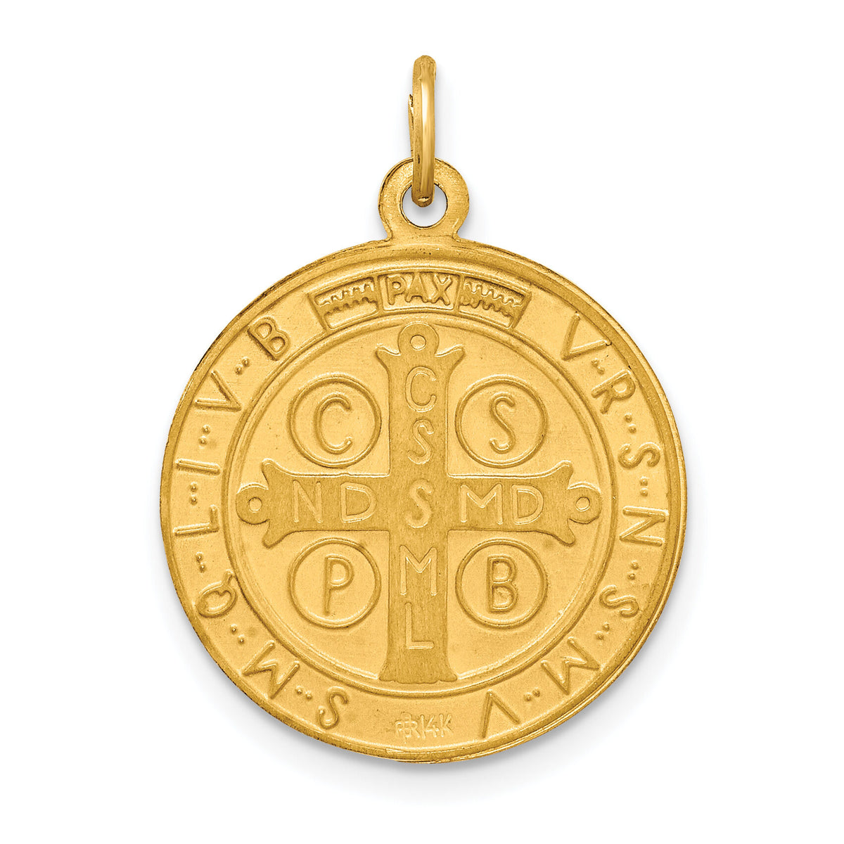 14k Solid Polished/Satin Round Reversible St. Benedict Medal-XR1789