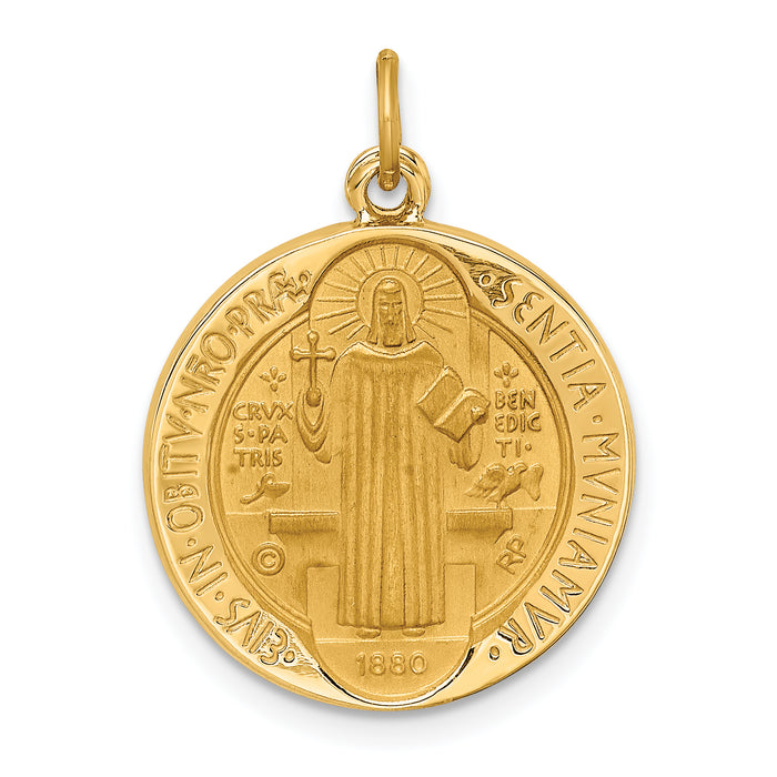 14k Solid Polished/Satin Round Reversible St. Benedict Medal-XR1789