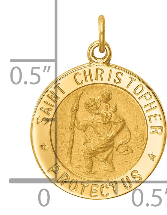 14k Solid Polished/Satin Small Round St. Christopher Medal-XR1790