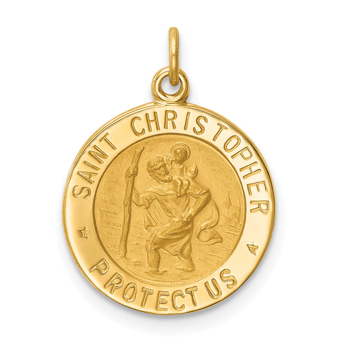 14k Solid Polished/Satin Small Round St. Christopher Medal-XR1790