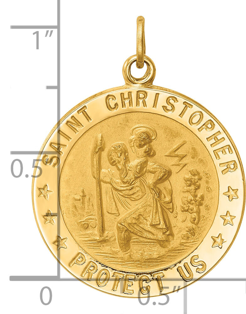 14k Solid Polished/Satin Medium Round St. Christopher Medal-XR1791