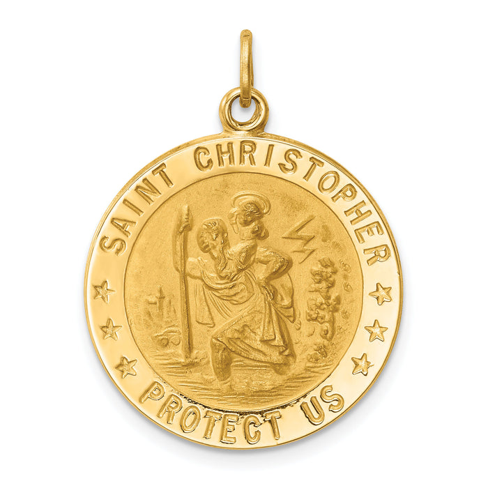 14k Solid Polished/Satin Medium Round St. Christopher Medal-XR1791