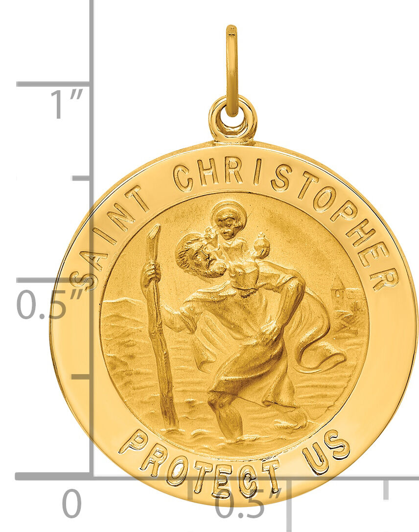 14k Solid Polished/Satin Large Round St. Christopher Medal-XR1792