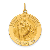 14k Solid Polished/Satin Large Round St. Christopher Medal-XR1792