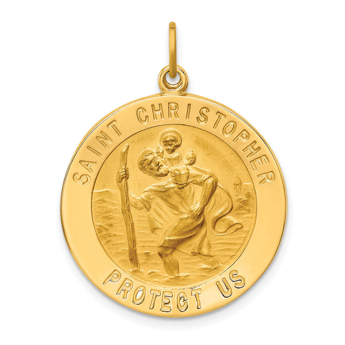 14k Solid Polished/Satin Large Round St. Christopher Medal-XR1792