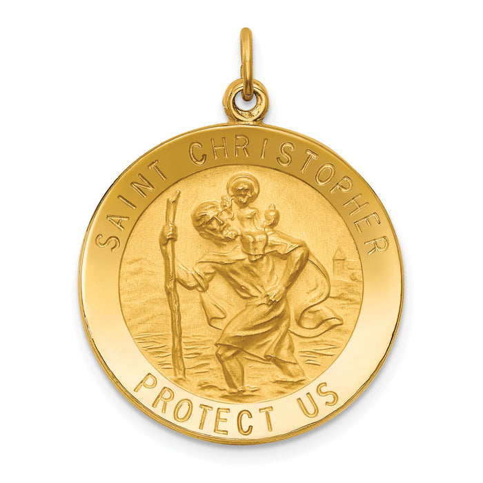14k Solid Polished/Satin Medium Round St. Christopher Medal-XR1793