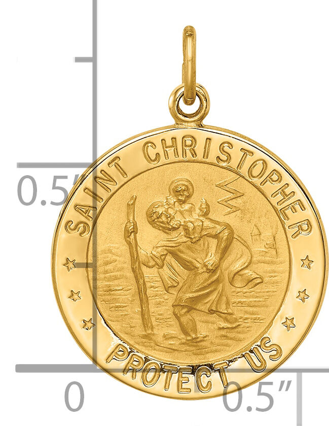 14k Solid Polished/Satin Small Round St. Christopher Medal-XR1794