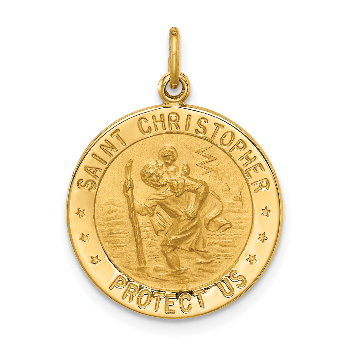 14k Solid Polished/Satin Small Round St. Christopher Medal-XR1794