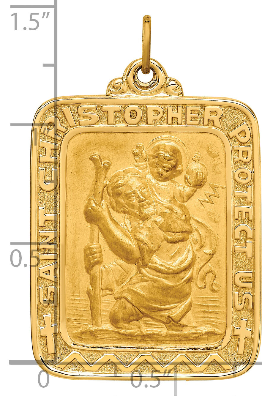 14k Solid Polished/Satin Large Rectangle St. Christopher Medal-XR1795