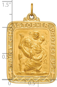 14k Solid Polished/Satin Large Rectangle St. Christopher Medal-XR1795