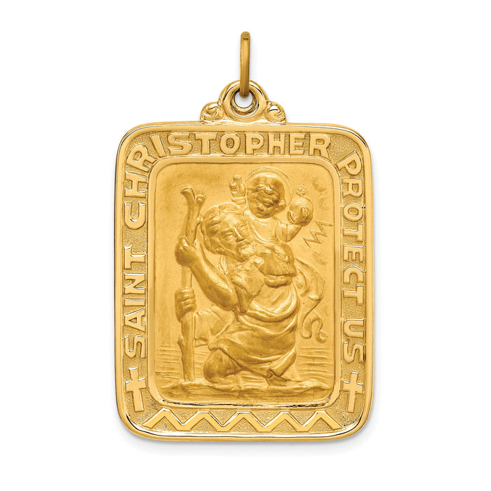14k Solid Polished/Satin Large Rectangle St. Christopher Medal-XR1795