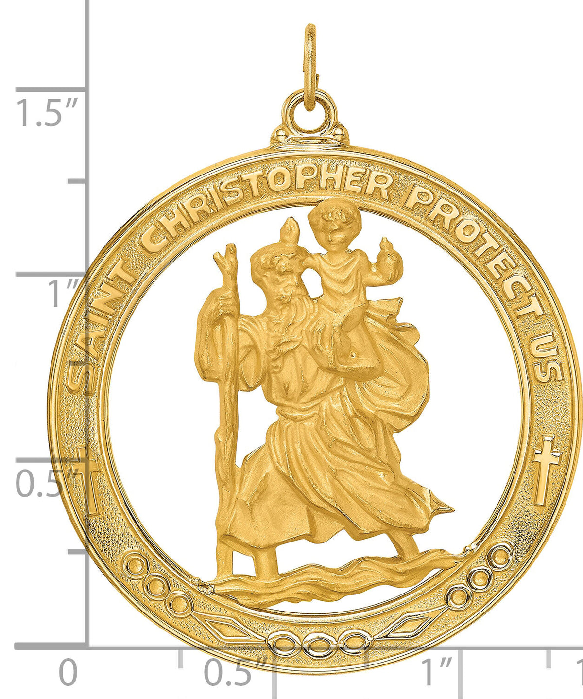 14k Solid Polished/Satin Extra Large Cut-out St. Christopher Medal-XR1796