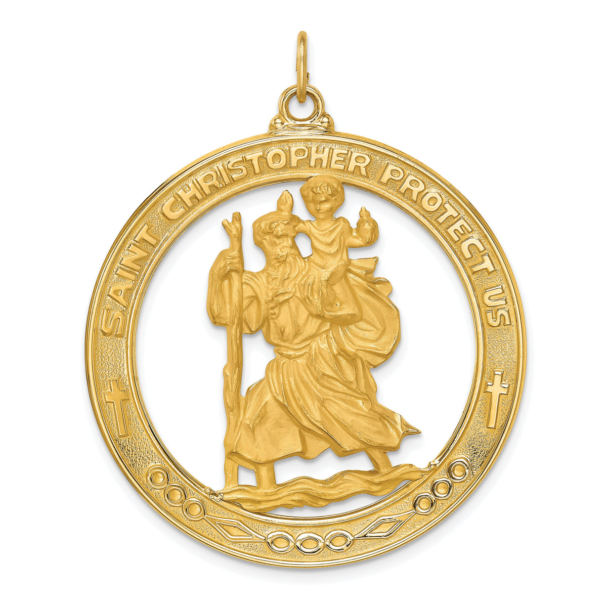 14k Solid Polished/Satin Extra Large Cut-out St. Christopher Medal-XR1796