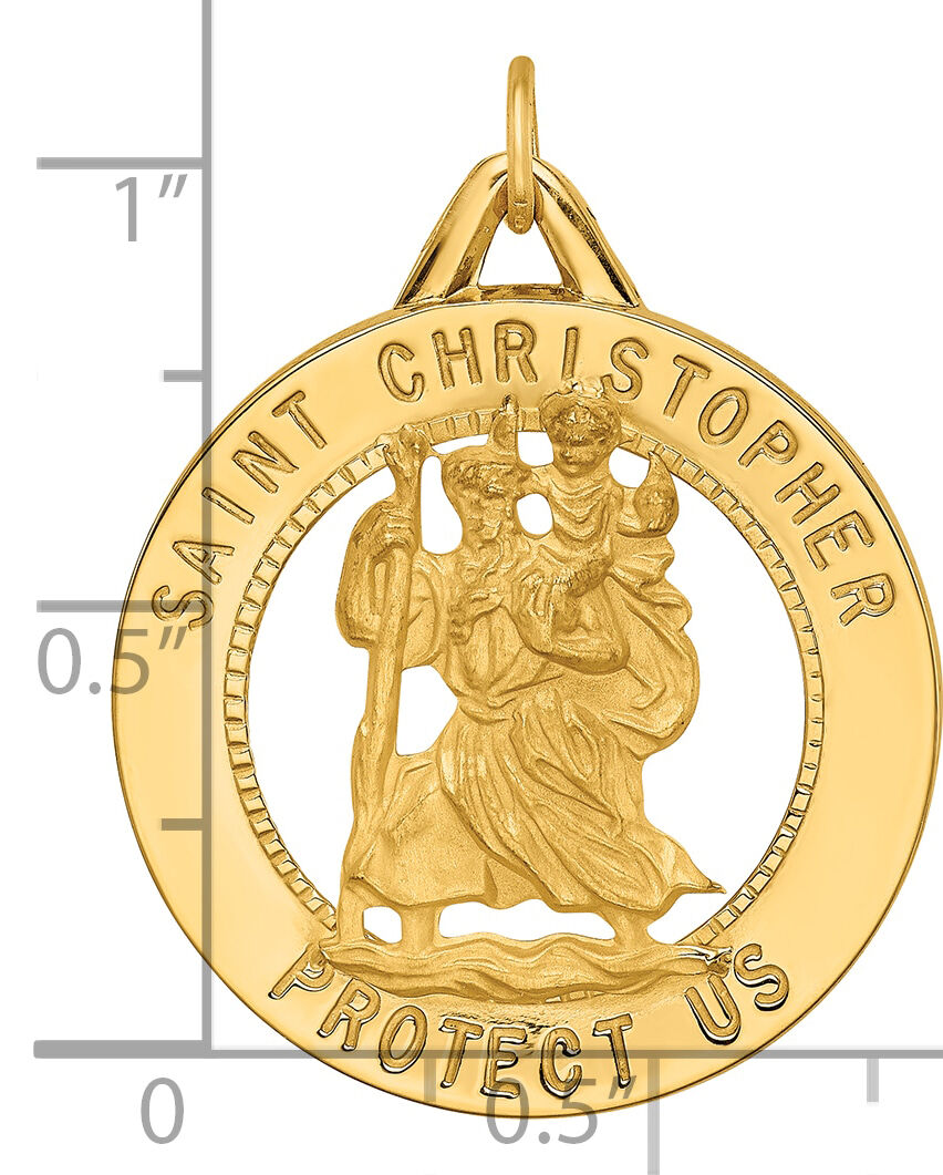 14k Solid Polished/Satin Round Cut-out St. Christopher Medal-XR1797