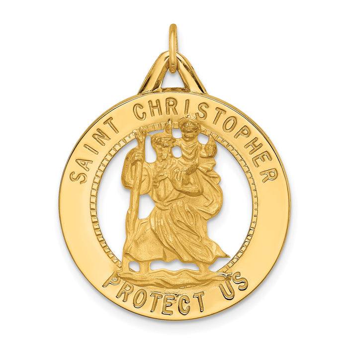14k Solid Polished/Satin Round Cut-out St. Christopher Medal-XR1797