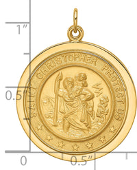 14k Solid Polished/Satin Medium Round Disc St. Christopher Medal-XR1798