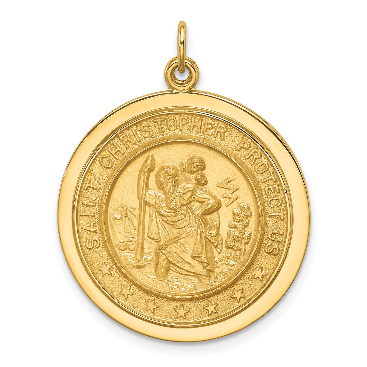 14k Solid Polished/Satin Medium Round Disc St. Christopher Medal-XR1798