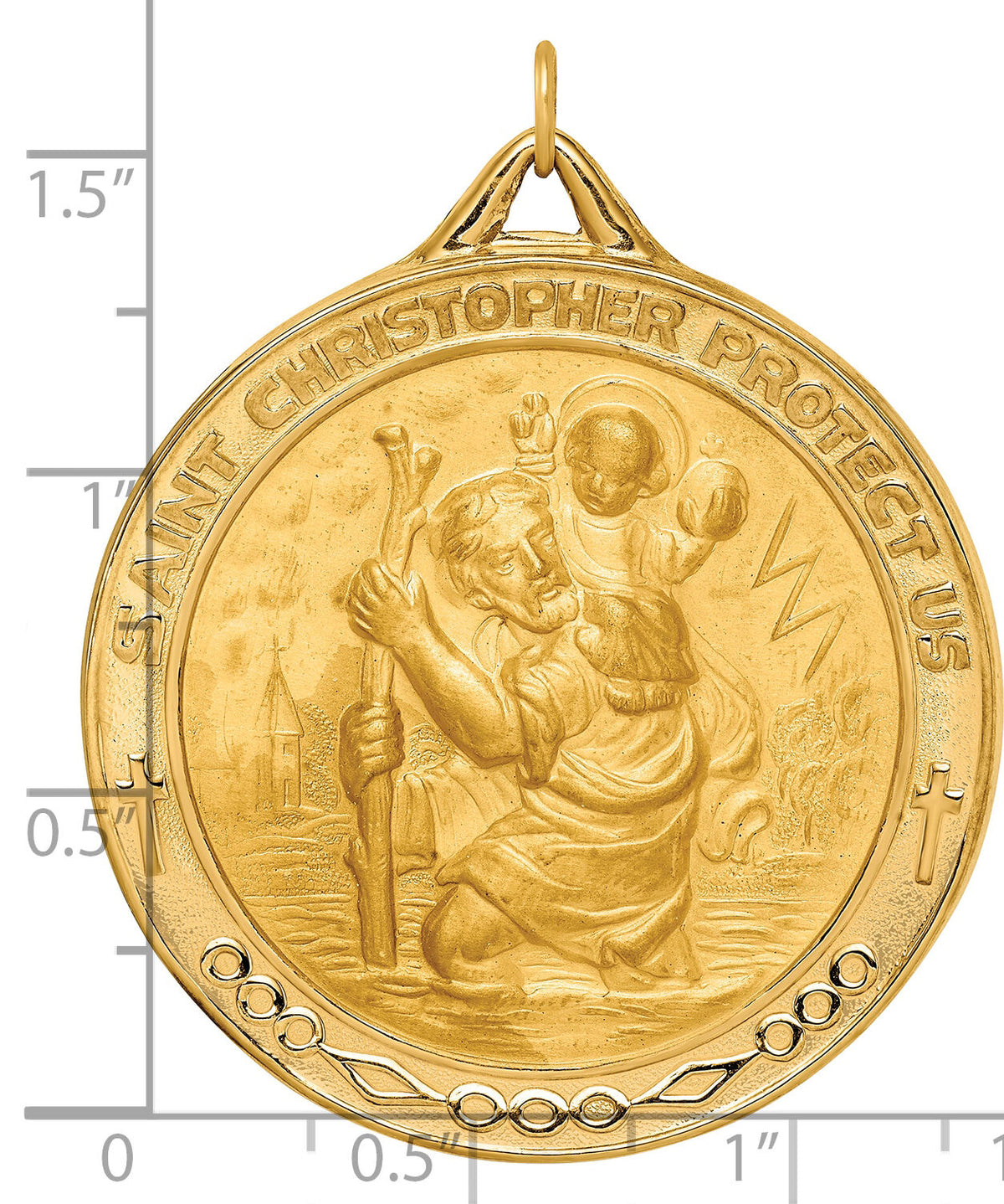 14k Solid Polished/Satin Extra Large Round St. Christopher Medal-XR1799