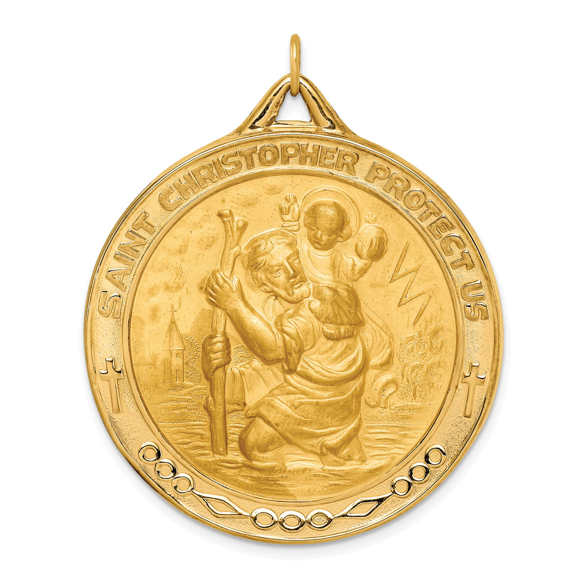 14k Solid Polished/Satin Extra Large Round St. Christopher Medal-XR1799