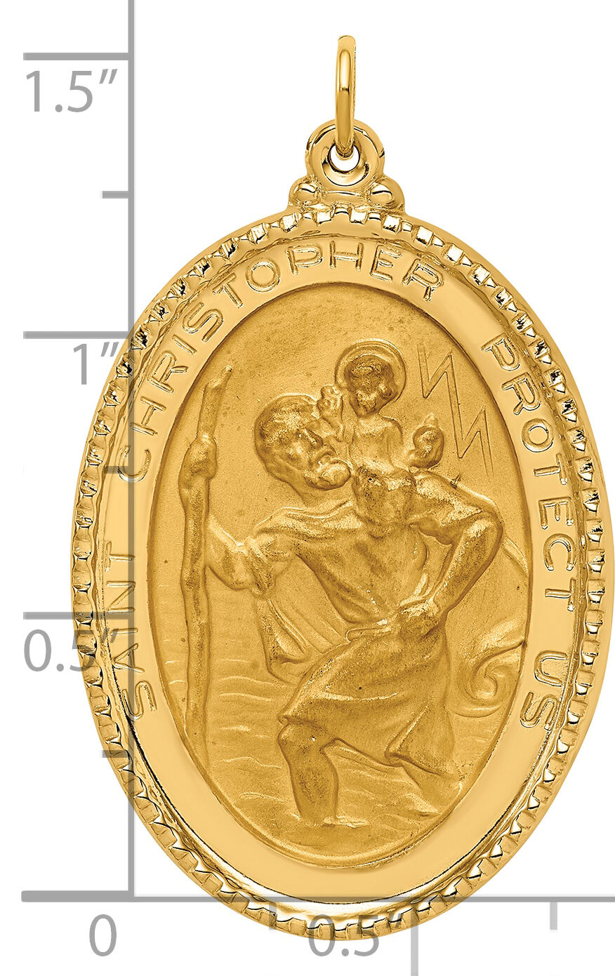 14K Solid Polished/Satin Beaded Edge St. Christopher Medal-XR1800