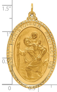 14K Solid Polished/Satin Beaded Edge St. Christopher Medal-XR1800