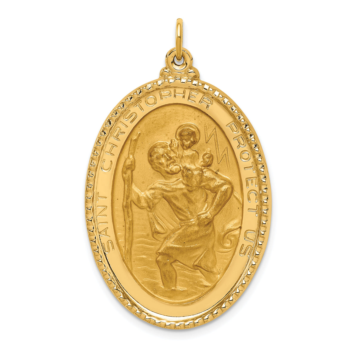 14K Solid Polished/Satin Beaded Edge St. Christopher Medal-XR1800