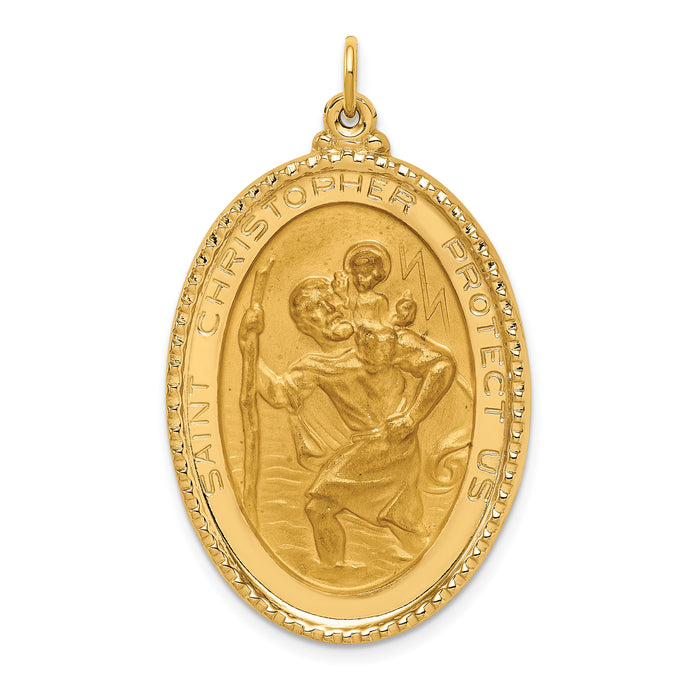 14K Solid Polished/Satin Beaded Edge St. Christopher Medal-XR1800