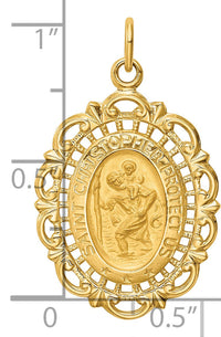 14k Solid Polished/Satin Medium Fancy Pierced Oval St. Christopher Medal-XR1801