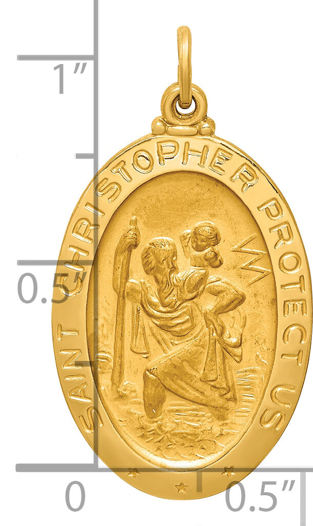14k Solid Polished/Satin Medium Oval St. Christopher Medal-XR1802