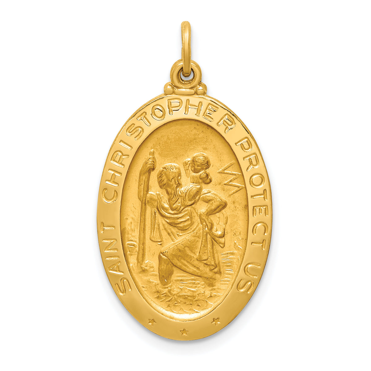 14k Solid Polished/Satin Medium Oval St. Christopher Medal-XR1802