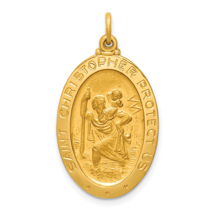 14k Solid Polished/Satin Medium Oval St. Christopher Medal-XR1802